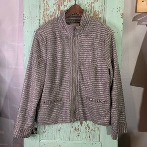 Women’s Erin London grey and white striped zip up jacket